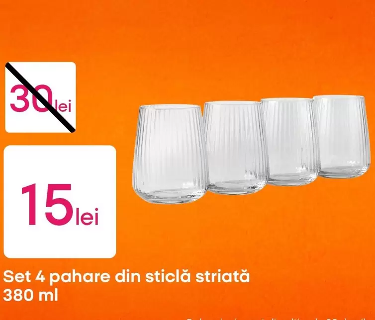 Set 4 pahare din sticlă striată