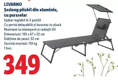 Şezlong pliabil din aluminiu, cu parasolar