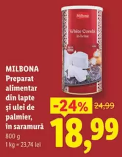 Preparat alimentar din lapte și ulei de palmier, în saramură