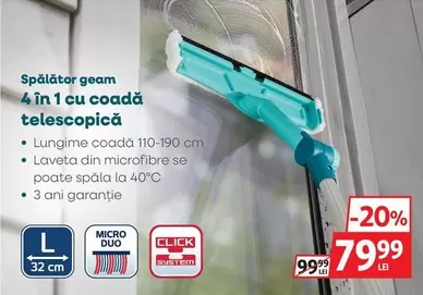 Spălător geam 4 în 1 cu coadă telescopică