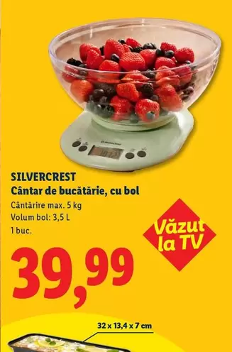 Cântar de bucătărie, cu bol