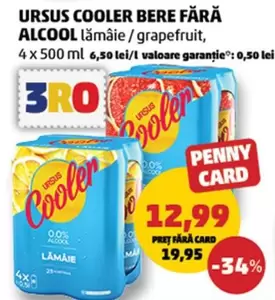 URSUS COOLER BERE FĂRĂ ALCOOL lămâie / grapefruit