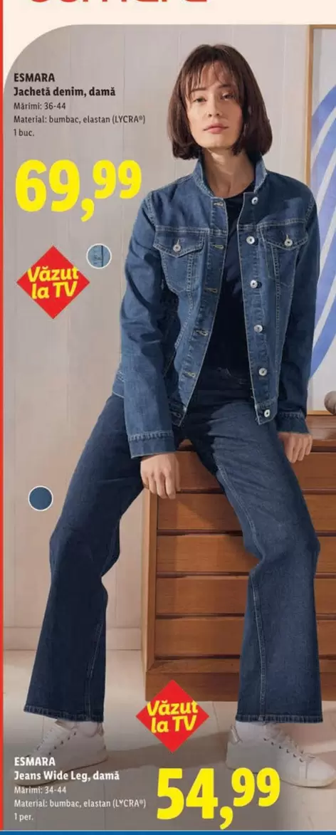 Jacheta denim, dama; Jeans, Wide leg, dama