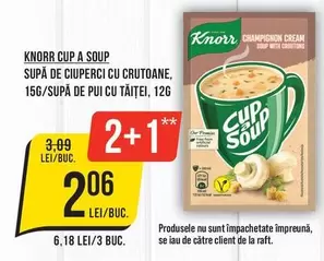 CUP A SOUP SUPĂ DE CIUPERCI CU CRUTOANE, 15G/SUPĂ DE PUI CU TĂIȚEI, 12G