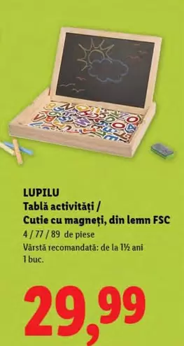 LUPILU Tablă activități / Cutie cu magneti, din lemn FSC 4/77/89