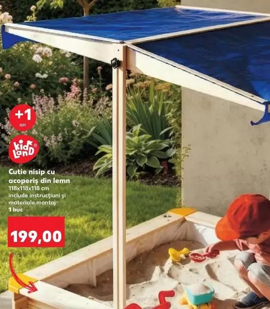 Cutie nisip cu acoperiș din lemn