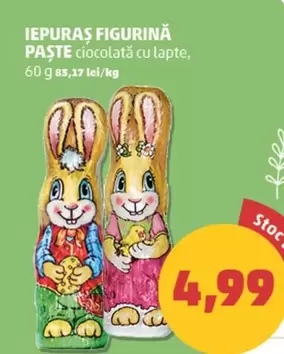 IEPURAȘ FIGURINĂ PAȘTE ciocolată cu lapte