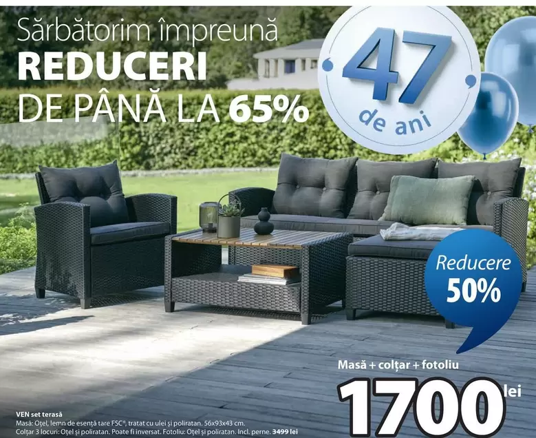 Masă + colțar + fotoliu