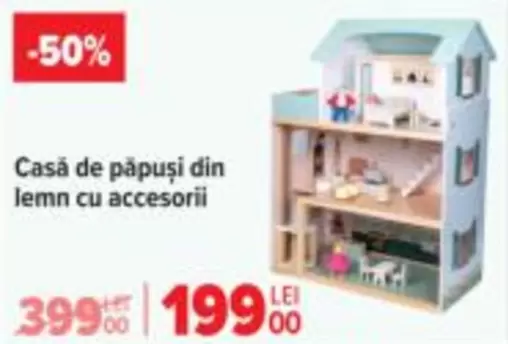 Casă de păpuși din lemn cu accesorii