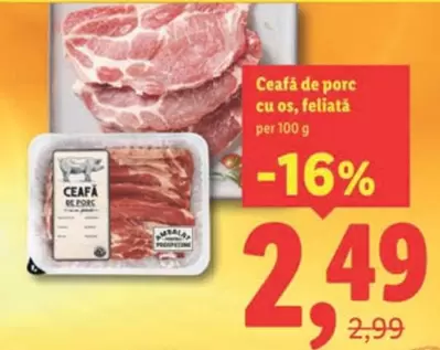 Ceafă de porc cu os, feliată