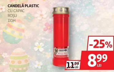 CANDELĂ PLASTIC CU CAPAC ROȘU 110H