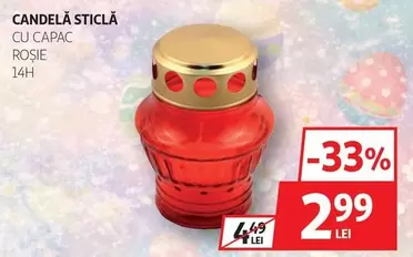 CANDELĂ STICLĂ CU CAPAC ROȘIE 14H