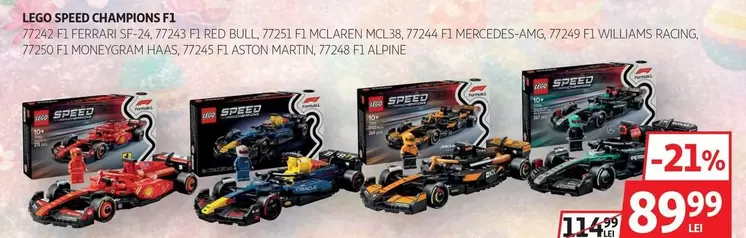 Lego - LEGO SPEED CHAMPIONS F1 77010 F1 Ferrari SF-24, 77013 F1 Red Bull, 77015 F1 McLaren MCL38, 77014 F1 Mercedes-AMG, 77012 F1 Williams Racing, 77010 F1 MoneyGram Haas, 77015 F1 Aston Martin, 77014 F1 Alpine