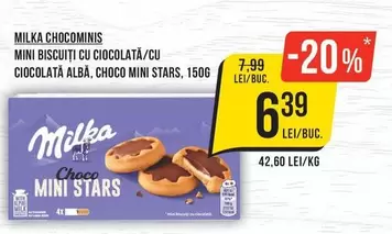 Milka - MINI BISCUITI CU CIOCOLATĂ/CU CIOCOLATĂ ALBĂ, CHOCO MINI STARS, 150G