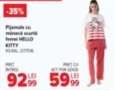 Hello Kitty - Pijamale cu mânecă scurtă