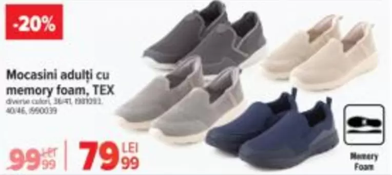 Mocasinți adulți cu memory foam, TEX