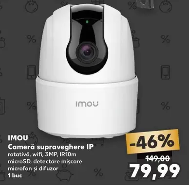 Cameră supraveghere IP rotativă, wifi, 3MP, IR10m, microSD, detectare mișcare microfon și difuzor