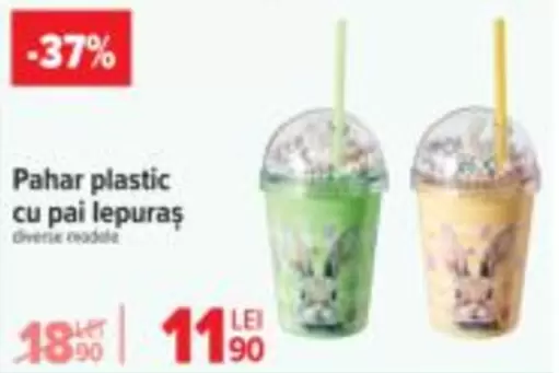 Pahar plastic cu pai lepuras