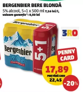 BERGENBIER BERE BLONDĂ 5% alcool, 5+1 x 500 ml