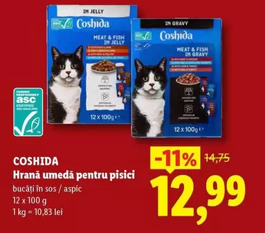 Hrana umedă pentru pisici bucăți în sos / aspic