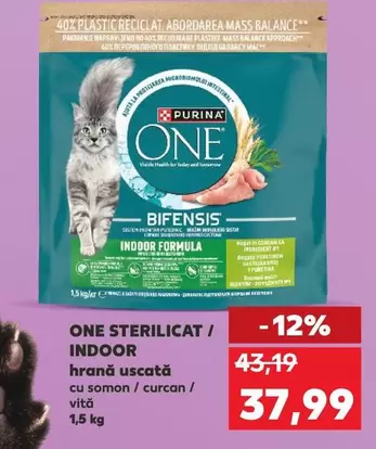 Purina - ONE STERILICAT INDOOR hrana uscata cu somon / curcan