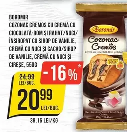 Cozonac Cremós cu Cremă cu Ciocolată-Rom și Rahat/Nuci/Însiropat cu Sirop de Vanilie, Cremă cu Nuci și Cacao/Sirop de Vanilie, Cremă cu Nuci și Cireșe