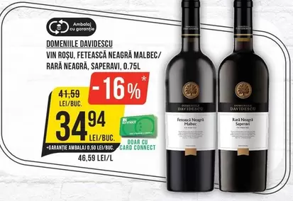 VIN ROȘU, FETEASCĂ NEAGRĂ MALBEC/RARĂ NEAGRĂ, SAVERAVI, 0.75L