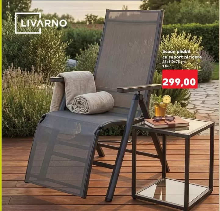 Scaun pliabil cu suport picioare