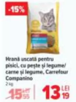 Hrană uscată pentru pisici, cu pește și legume/carne și legume