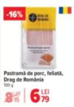 Pastramă de porc, feliată