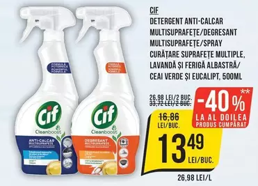 Cif - DETERGENT ANTI-CALCAR MULTISUPRAFETE/DEGRESANT MULTISUPRAFETE/SPRAY CURATARE SUPRAFETE MULTIPLE, LAVANDA ȘI FERIGĂ ALBastră/CEAI VERDE ȘI EUCALIPT