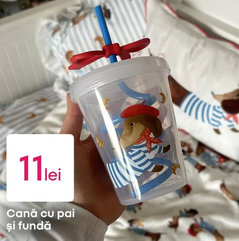 Cană cu pai și fundă