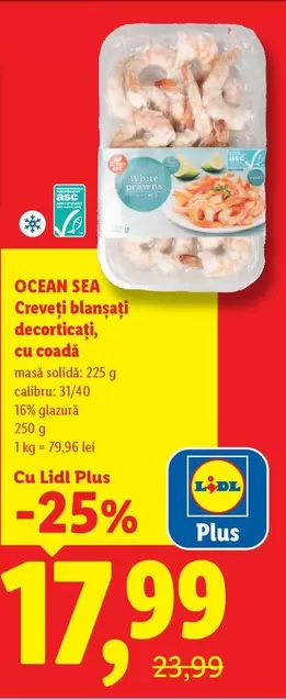 Creveți blanșați decorticați, cu coadă