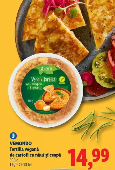 Tortilla vegană de cartofi cu nǎut și ceapǎ