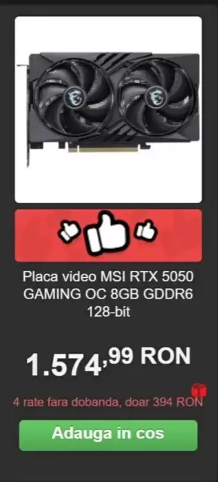 Placa video RTX 5050 GAMING OC 8GB GDDR6 128-bit