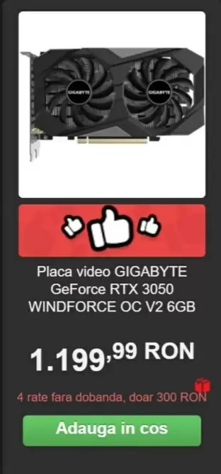 Placa video GeForce RTX 3050 WINDFORCE OC V2 6GB