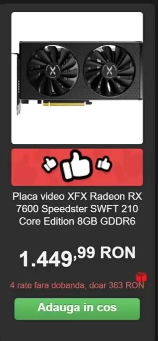 Placa video Radeon RX 7600 Speedster SWFT 210 Core Edition 8GB GDDR6
