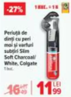 Periuta de dinti cu peri moi si varfuri subtiri Slim Soft Charcoal/White