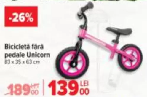 Bicicletă fără pedale Unicorn