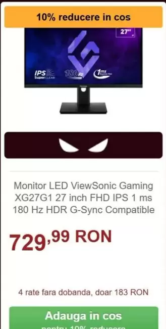 Monitor LED Gaming XG27G1 27 inch FHD IPS 1 ms 180 Hz HDR G-Sync Compatible