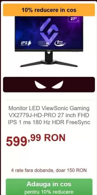 Monitor LED VX2779J-HD-PRO 27 inch FHD IPS 1 ms 180 Hz HDR FreeSync