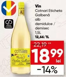 Cotnari -  Eticheta Galbenă alb demidulce / demisec