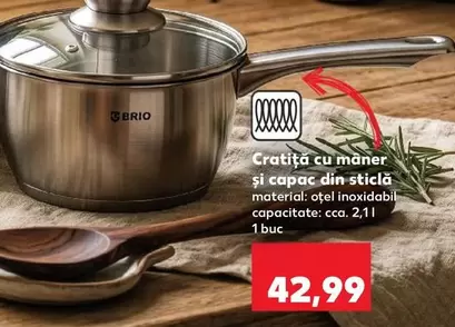 Cratita cu maner si capac din sticla