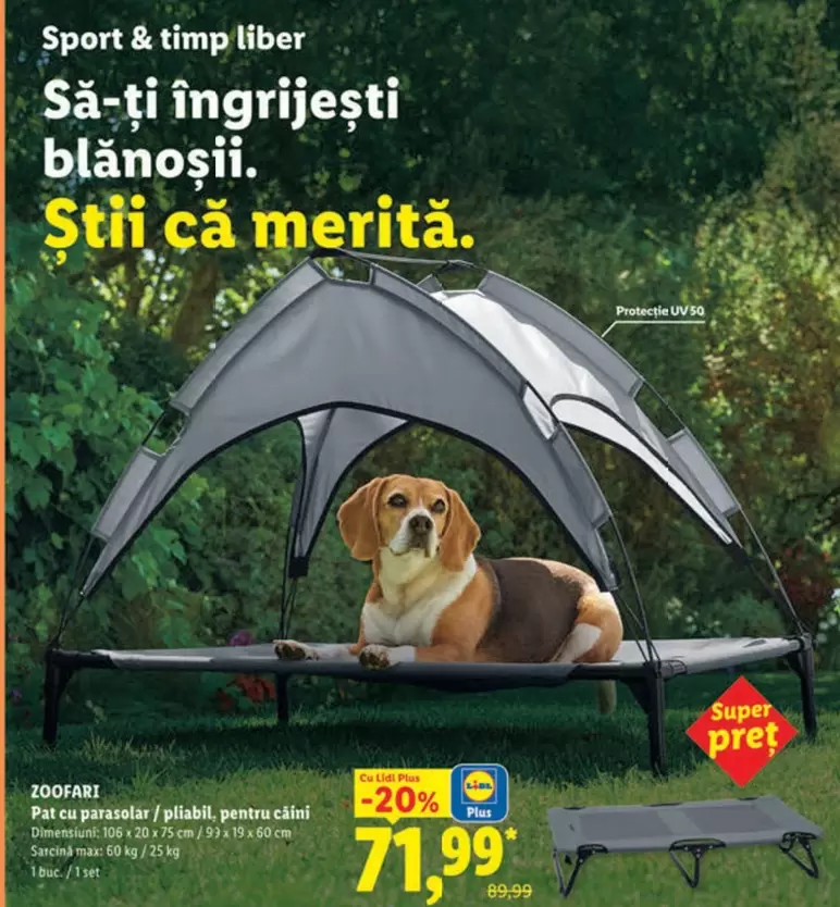 Pat cu parasolar / plabil, pentru câini