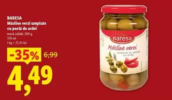 Măsline verzi umplute cu pastă de ardei