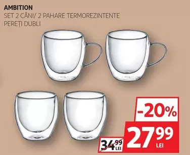 SET 2 CĂNI / 2 PAHARE TERMOREZISTENTE PEREȚI DUBLI