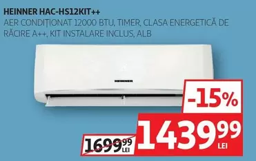 Alb - AER CONDITIONAT 12000 BTU, TIMER, CLASA ENERGETICĂ DE RĂCIRE A++, KIT INSTALARE INCLUS