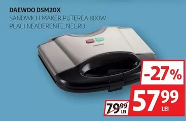 SANDWICH MAKER PUTEREA 800W PLACI NEADERENTE, NEGRU