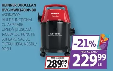 Auchan - DUOCLEAN HVC-MWD1400P-BK ASPIRATOR MULTIFUNCTIONAL CU ASPIRARE UMEDĂ ȘI USCATĂ