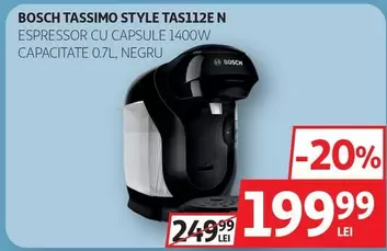 Bosch - TASSIMO STYLE TAS112E N ESPRESSOR CU CAPSULE 1400W CAPACITATE 0.7L, NEGRU